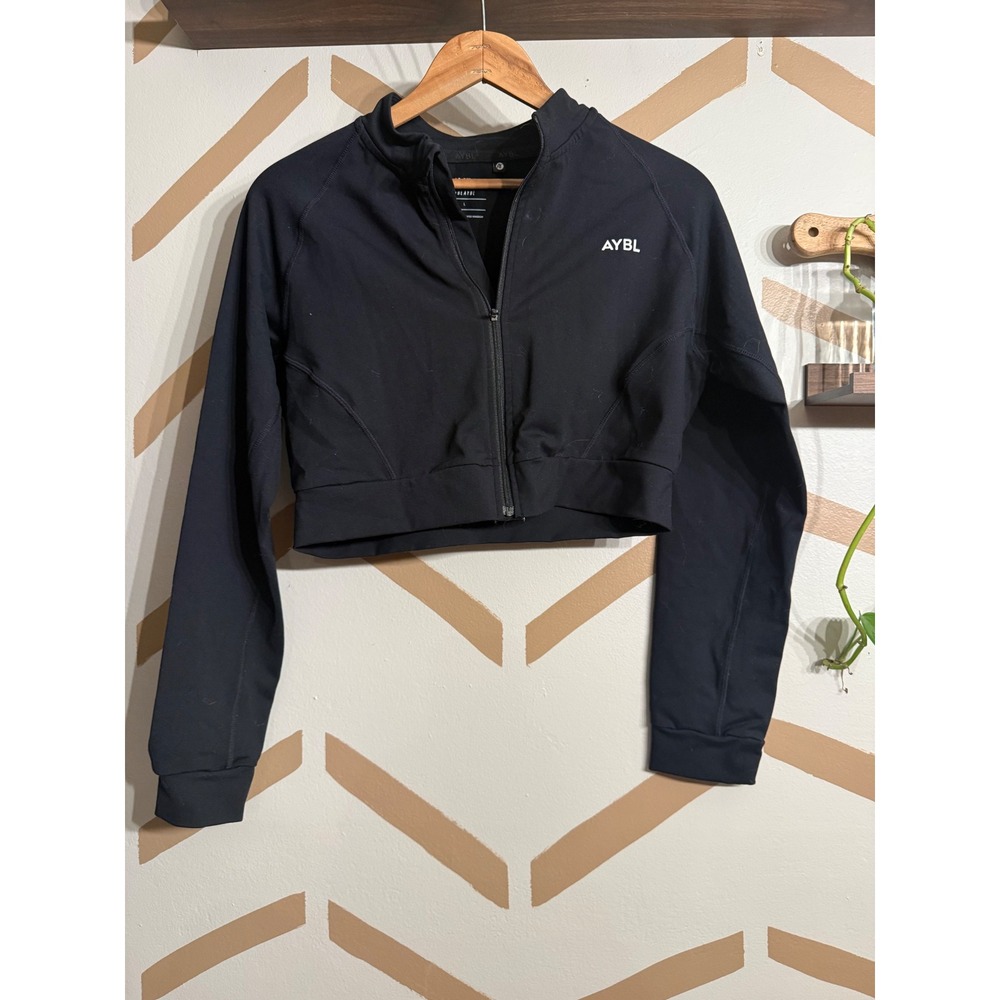 AYBL Zip Up Jacket Womens L Black Cropped Long Sleeve Activewear Training Top
